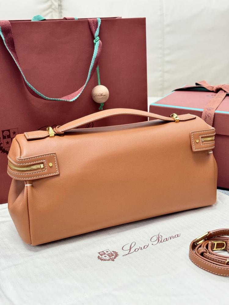 Loro Piana Elongated Extra Pocket Bag in Grained Leather
