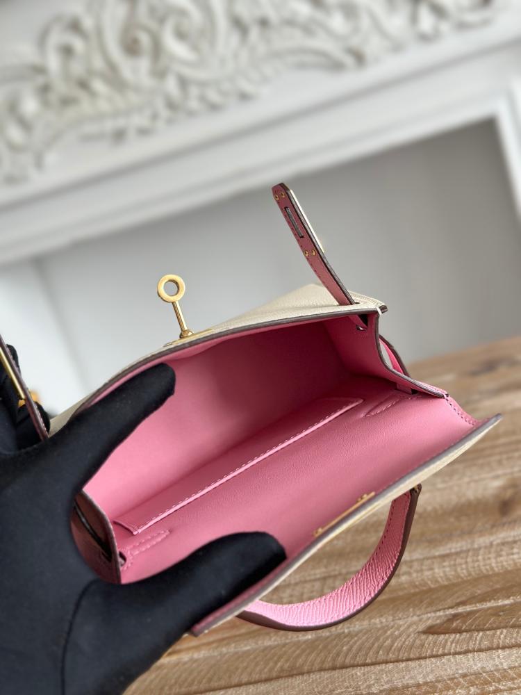Hermes Mini Kelly II Bag 19cm - Ecru & Pink / Gold Hardware