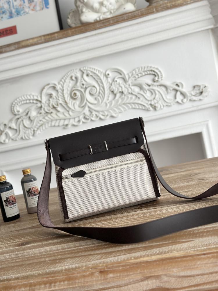Hermes Mini Herbag Bag 20cm - Ecru Toile & Dark Brown / Silver Hardware