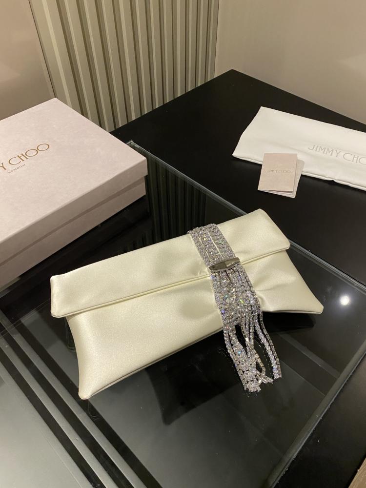 Jimmy Choo Crystal Fringe Crinkled Leather Clutch
