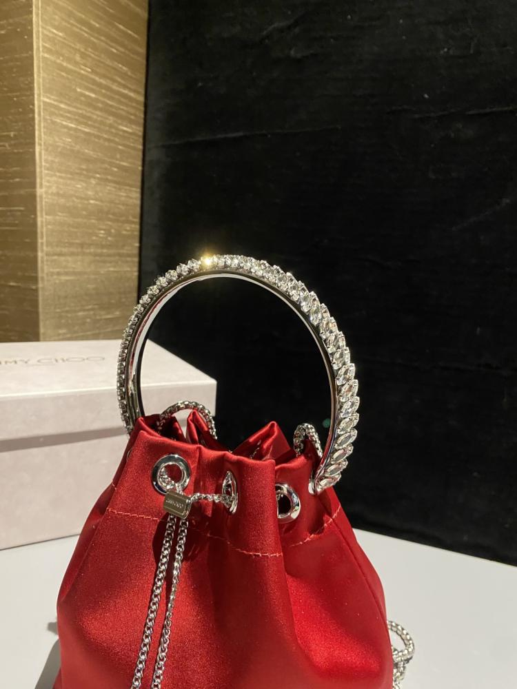 Jimmy Choo Bon Bon Satin & Crystal Embellished Bucket Bag Collection