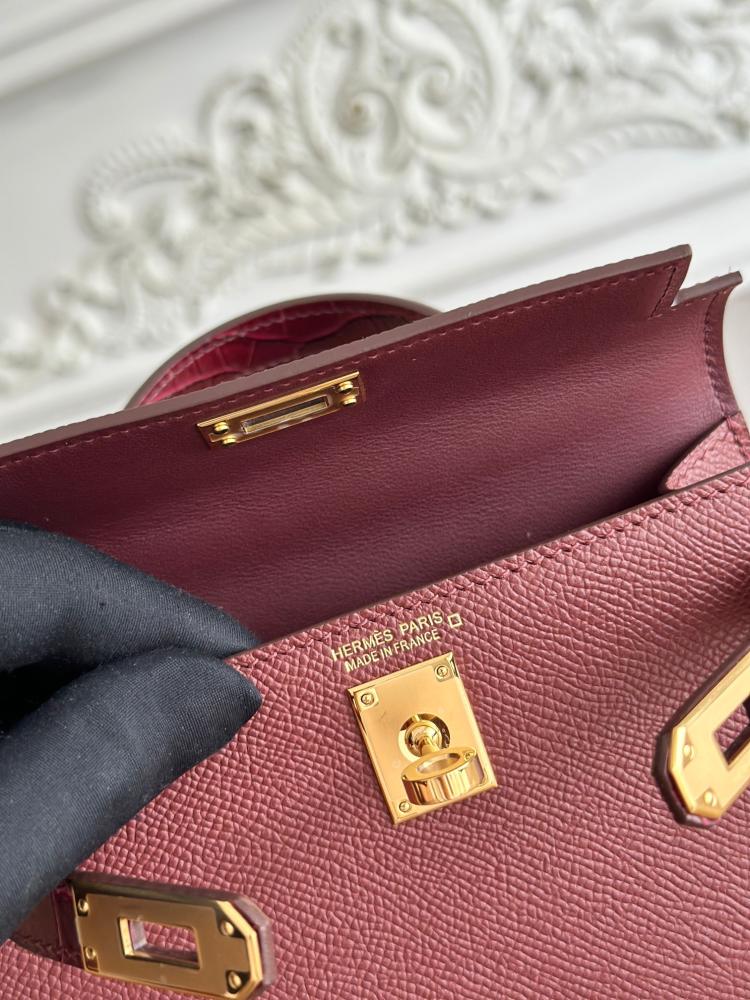 Hermes Mini Kelly II Touch Bag 19cm - Burgundy / Gold Hardware