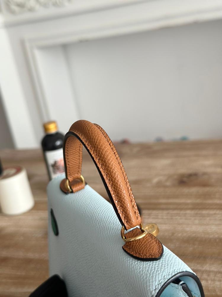 Hermes Mini Kelly II Bag 19cm - Aqua, Green & Caramel / Gold Hardware
