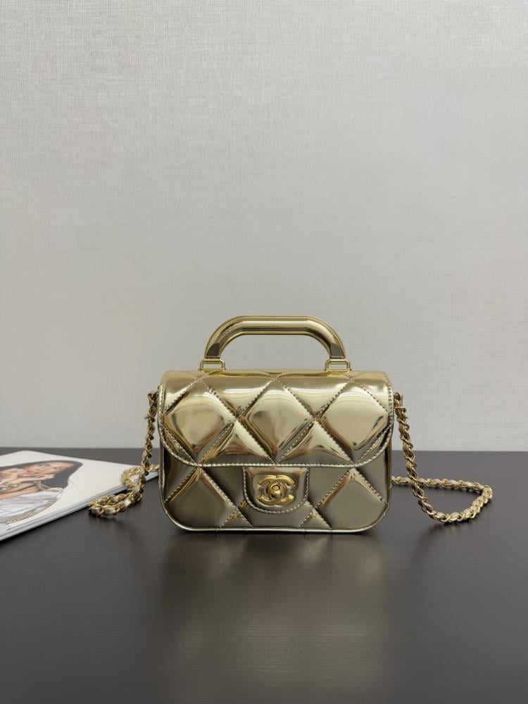 Chanel Mini Glossy Quilted Top Handle Flap Bag