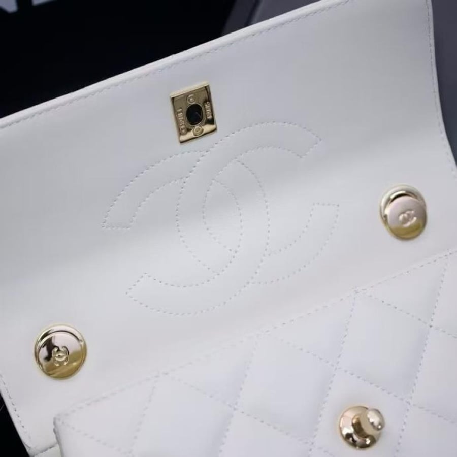 Chanel Quilted Top Handle Flap Bag with Metal Plate