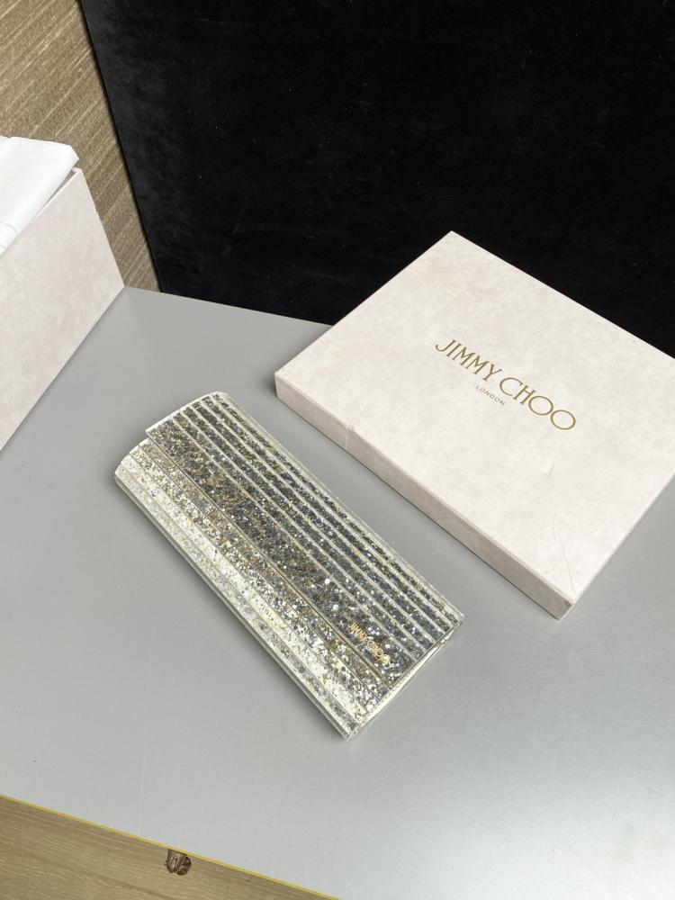 Jimmy Choo Structured Glitter Ribbed Clutch