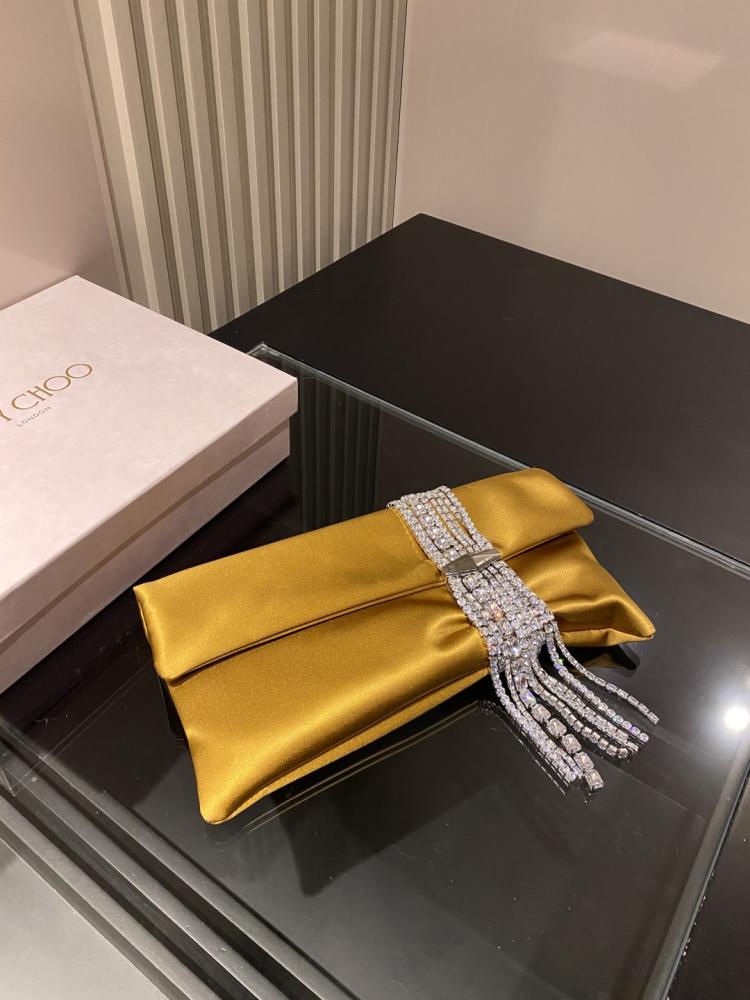 Jimmy Choo Crystal Fringe Crinkled Leather Clutch