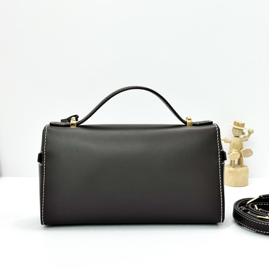 Loro Piana Smooth Leather Elongated Top Handle Bag