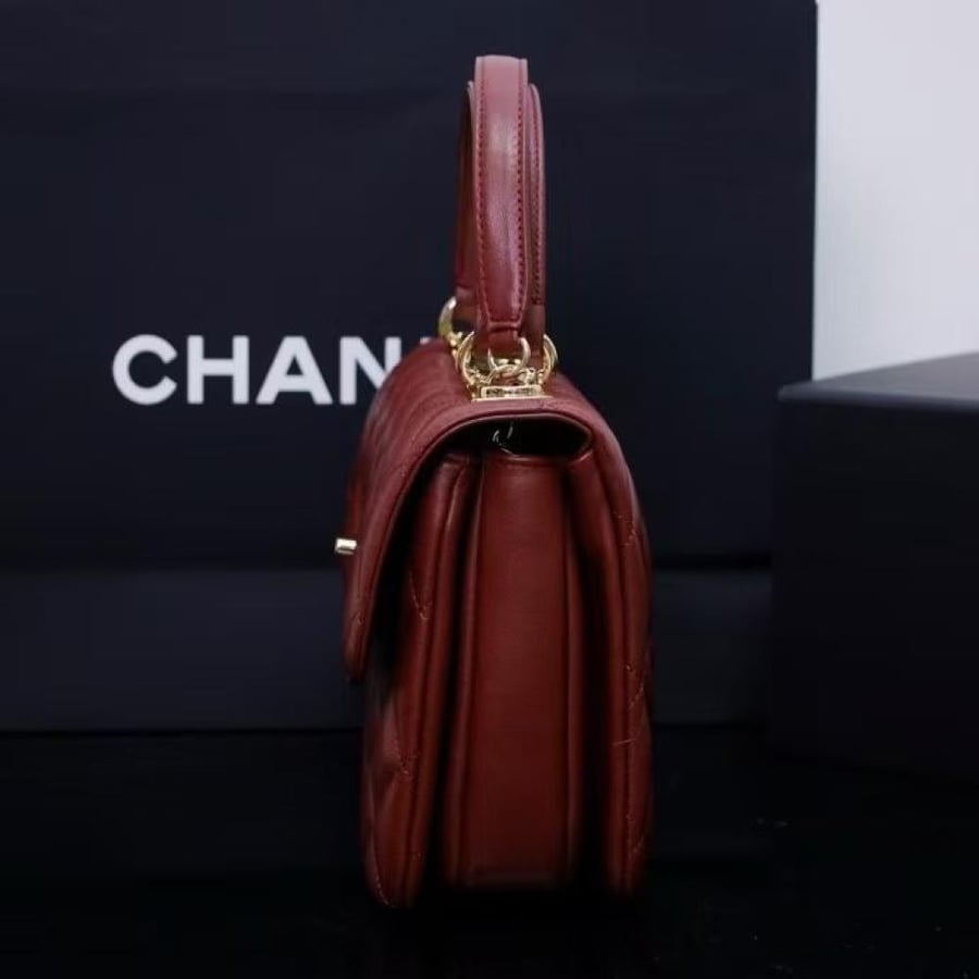 Chanel Quilted Top Handle Flap Bag with Metal Plate