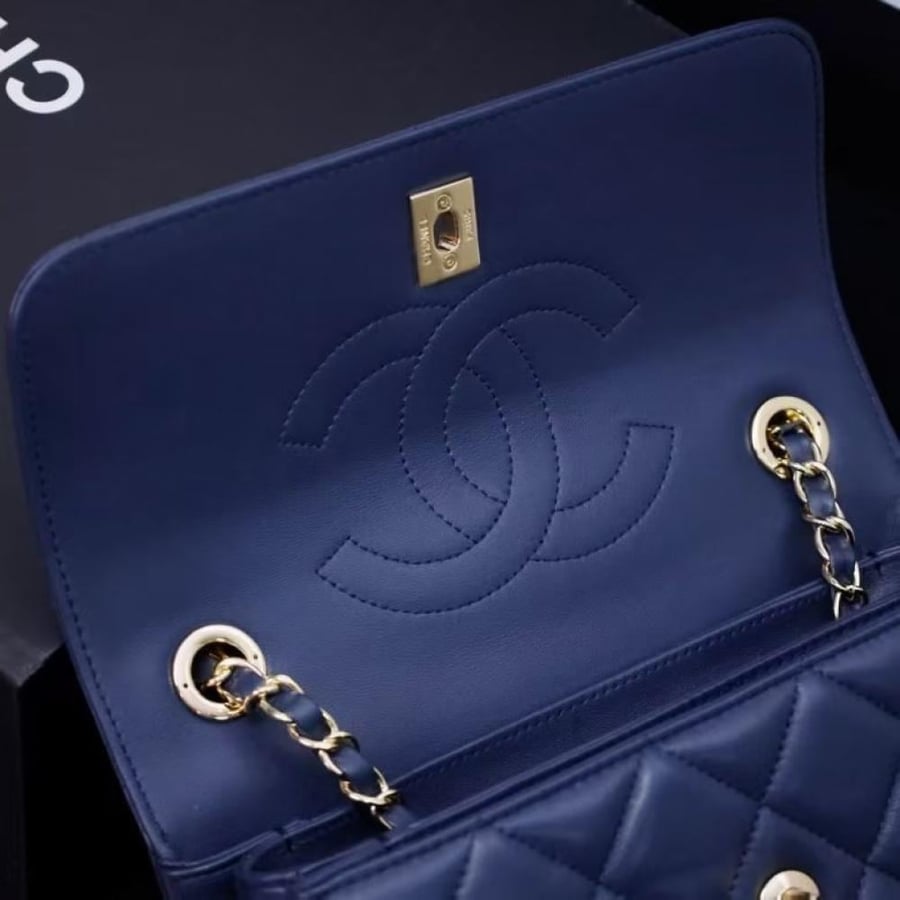 Chanel Quilted Top Handle Flap Bag with Metal Plate
