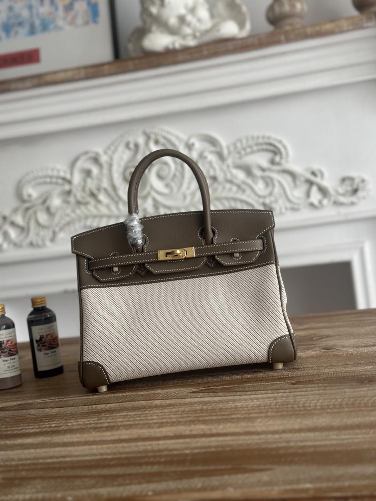 Hermes Birkin Bag 25/30cm - Dark Taupe & Ecru