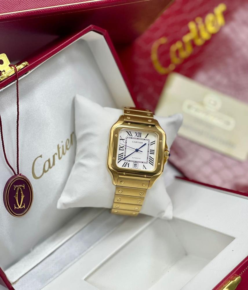 ساعه سانتوس دي كارتير لون ذهبي Santos de Cartier