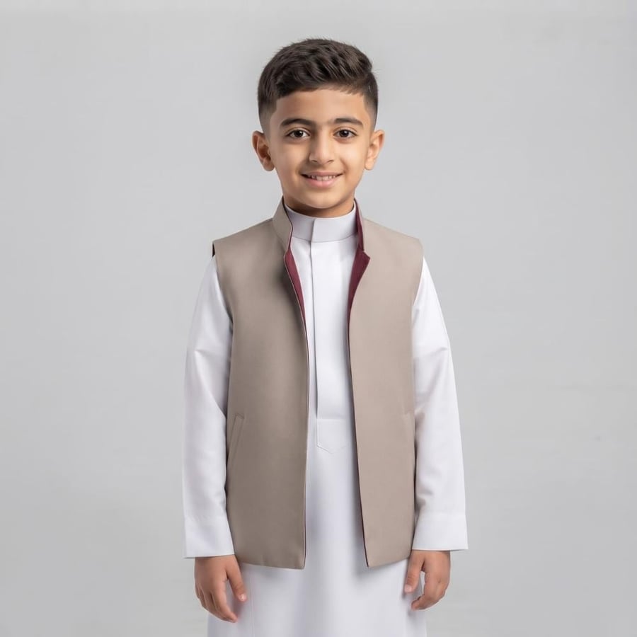 سديري دبل فيس للأطفال (بيج - عنابي غامق) بتصميم فاخر