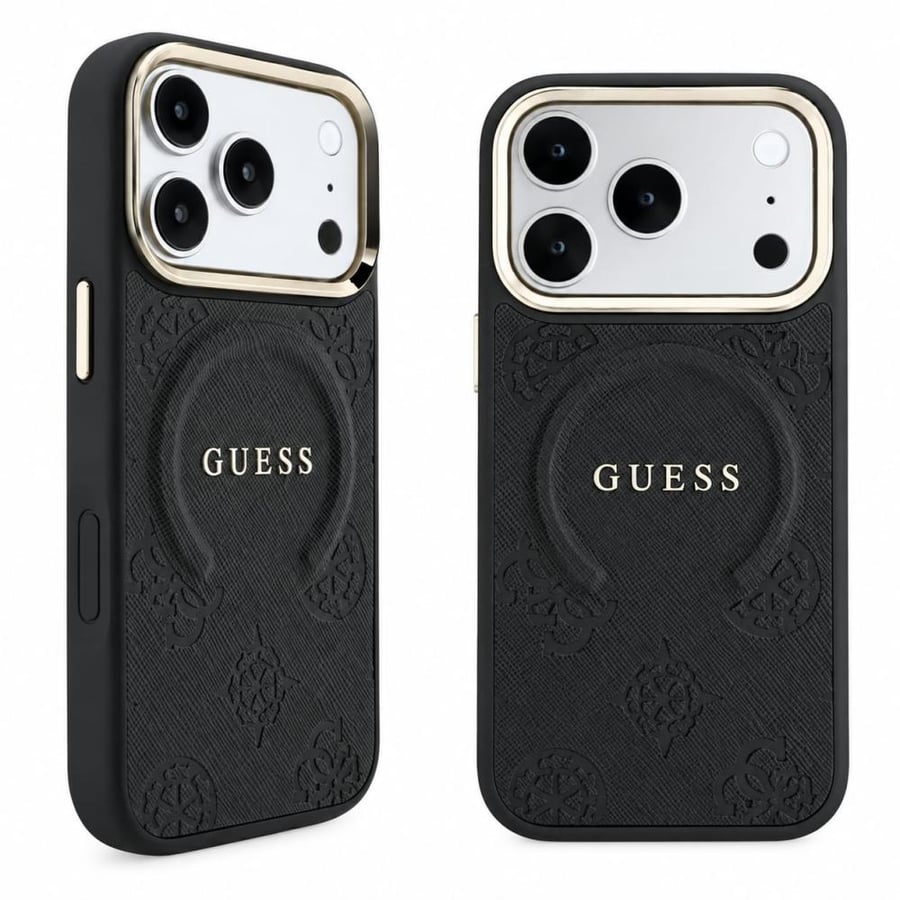 Guess Magsafe Saffiano Hard Case With Peony & Ring Stand For iPhone 18 Pro