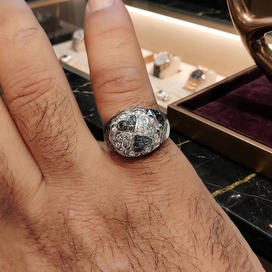 خاتم رجالي زركون باللونين الابيض والاسود فضة عيار 925