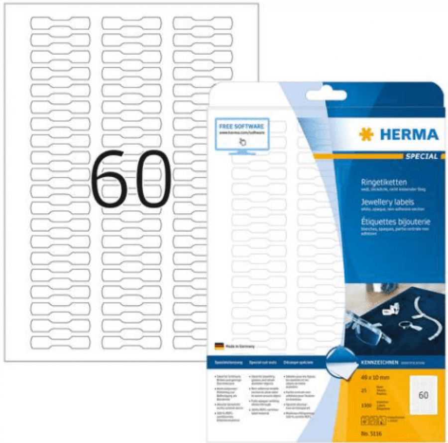 Multi-Purpose Self-Adhesive Labels, 10x49mm, 25 Sheets, 1500 Labels