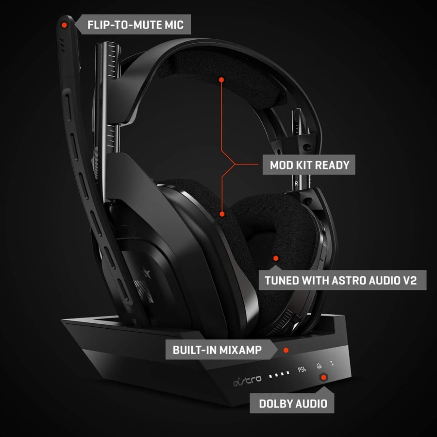 سماعة رأس لاسلكية من استرو A50 - ASTRO A50 Wireless Gaming Headset for PS4 (Black)