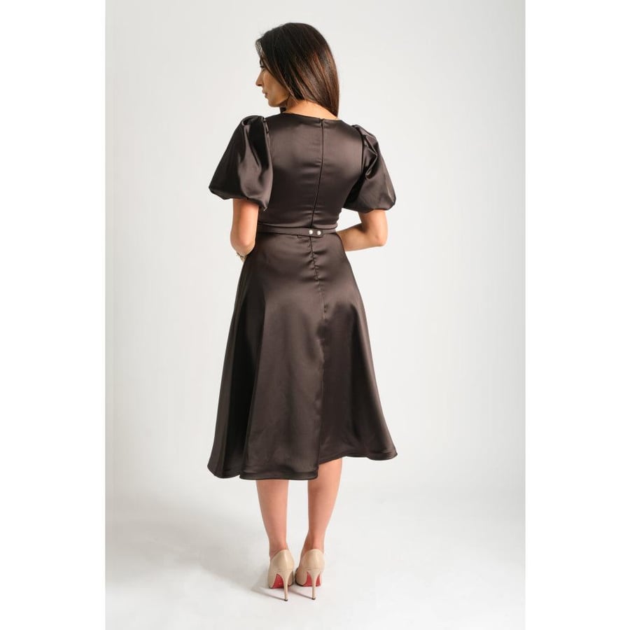 Londonella Women's Short Party Dress with Puff-Shoulders & Elegant Waist Belt- Black - 100224