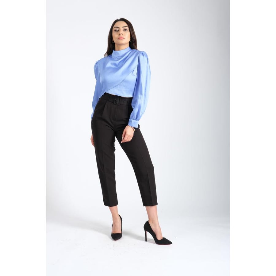 Londonella Women's Short Blouse With Long Sleeves & Closed-neckline Design - Blue - 100216