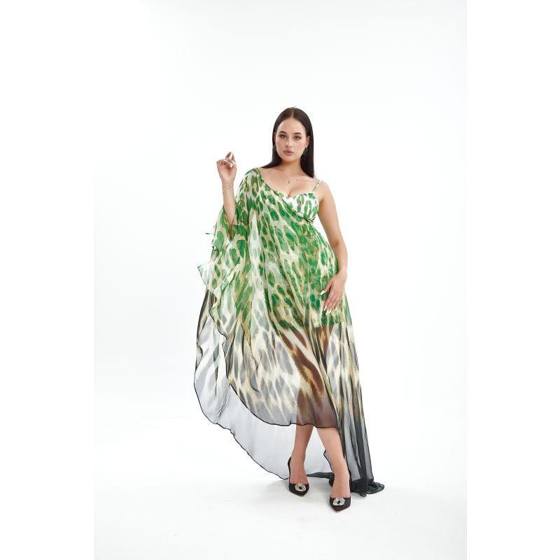 Londonella Women's Long Summer Dress With One Sleeve - Green - LON100289