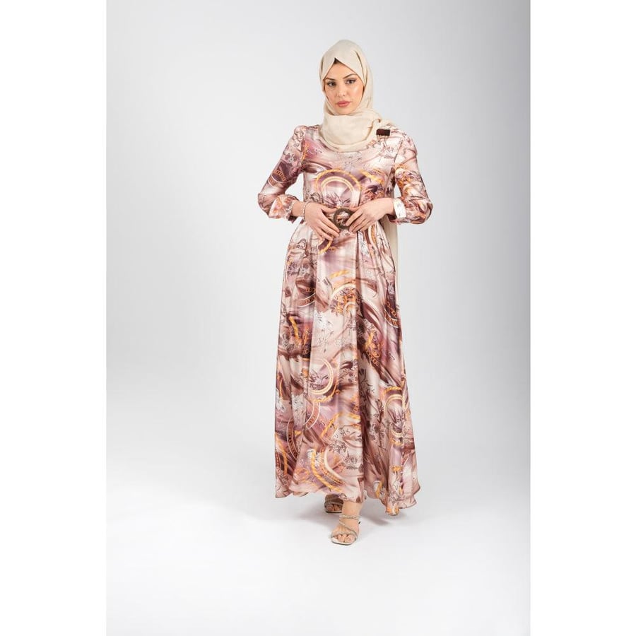 Londonella Women's Long Closed Neck Dress with Long Sleeves - Printed - 100279