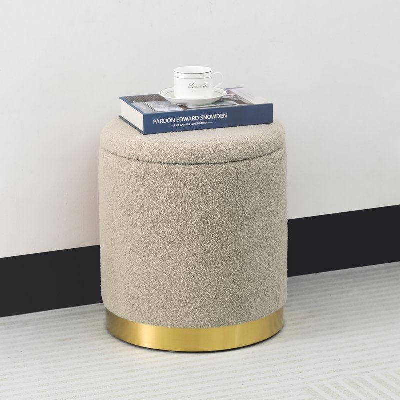 Alhome Bouclأƒآ© Beige Pouf Malaysian Wood, Bouclأƒآ© Fabric, Beige Color (40x40x50)