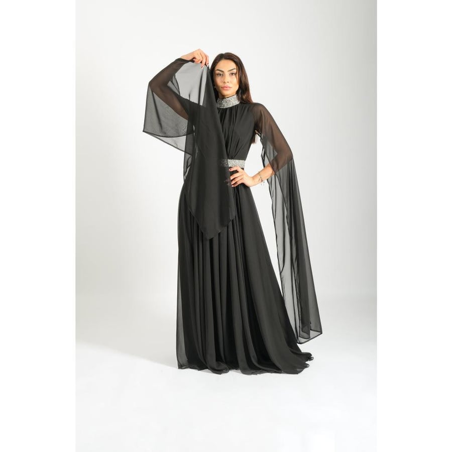 Londonella Women's Long Evening Dress with Long Chiffon Sleeves - 100253
