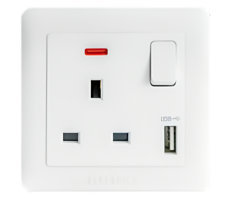 فيش 13 امبير مع مفتاح + يو اس بي ابـــيـــض Electrica