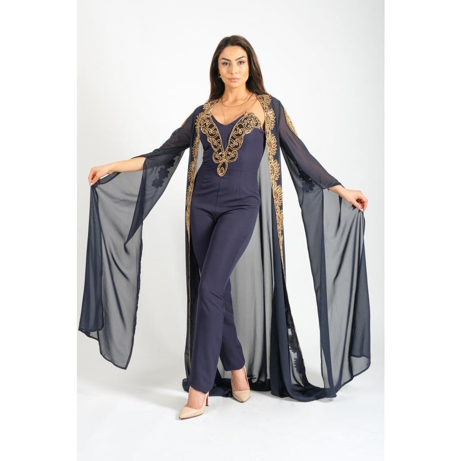 Londonella Women's Party Tracking Suit With Long Sleeve Chiffon Bolero - Navy Blue - 100259