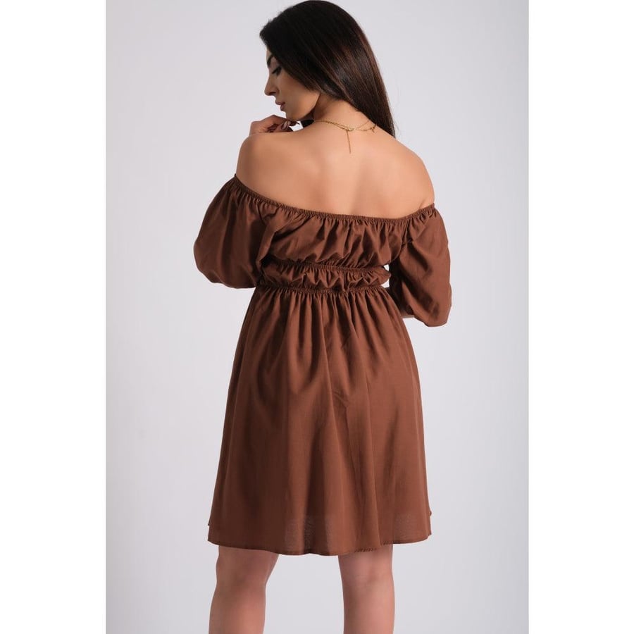 Londonella Women's half Lantern Sleeves Off-shoulder style Dress - Brown - 100202