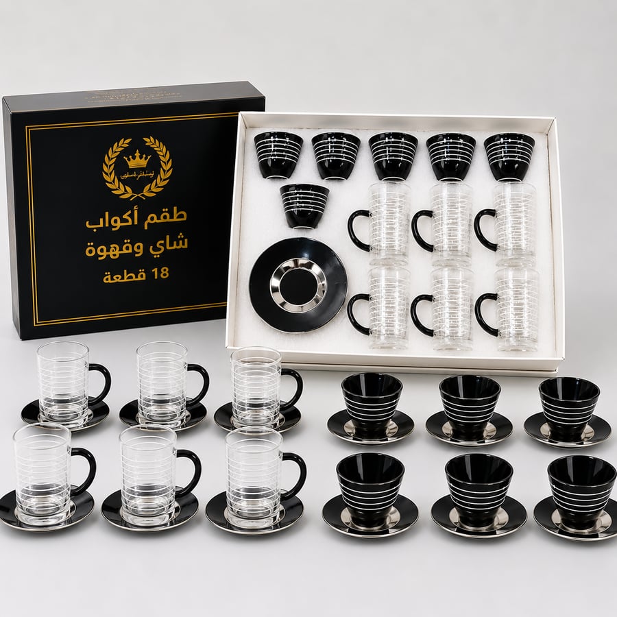 طقم كاسات وفناجين فاخر 18 قطعة