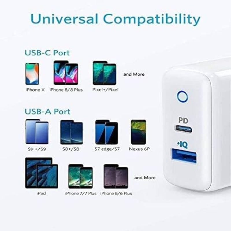 Anker PowerPort PD + 2 2-Port USB-C - 20W - & USB-A - 15W - White - A2636K21