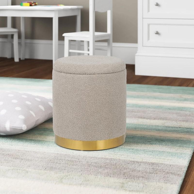 Alhome Bouclأƒآ© Beige Pouf Malaysian Wood, Bouclأƒآ© Fabric, Beige Color (40x40x50)