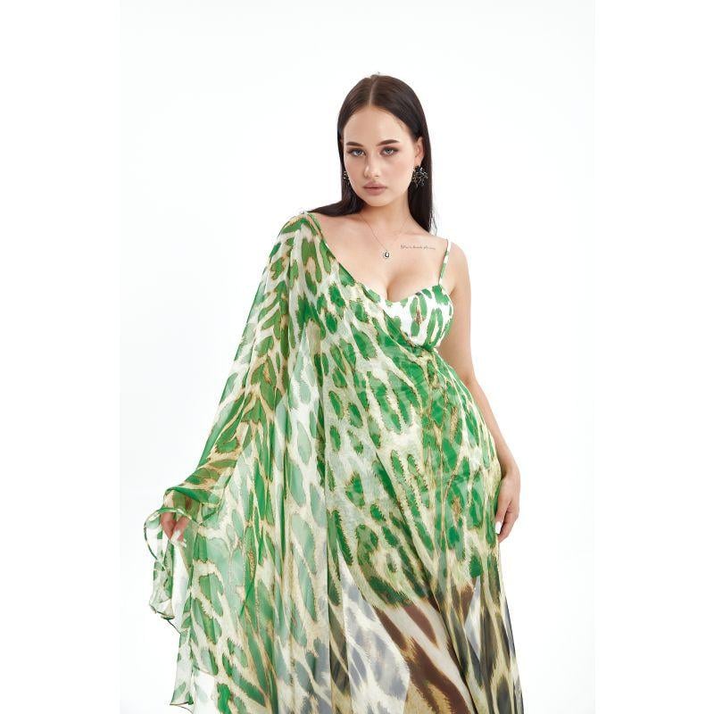 Londonella Women's Long Summer Dress With One Sleeve - Green - LON100289