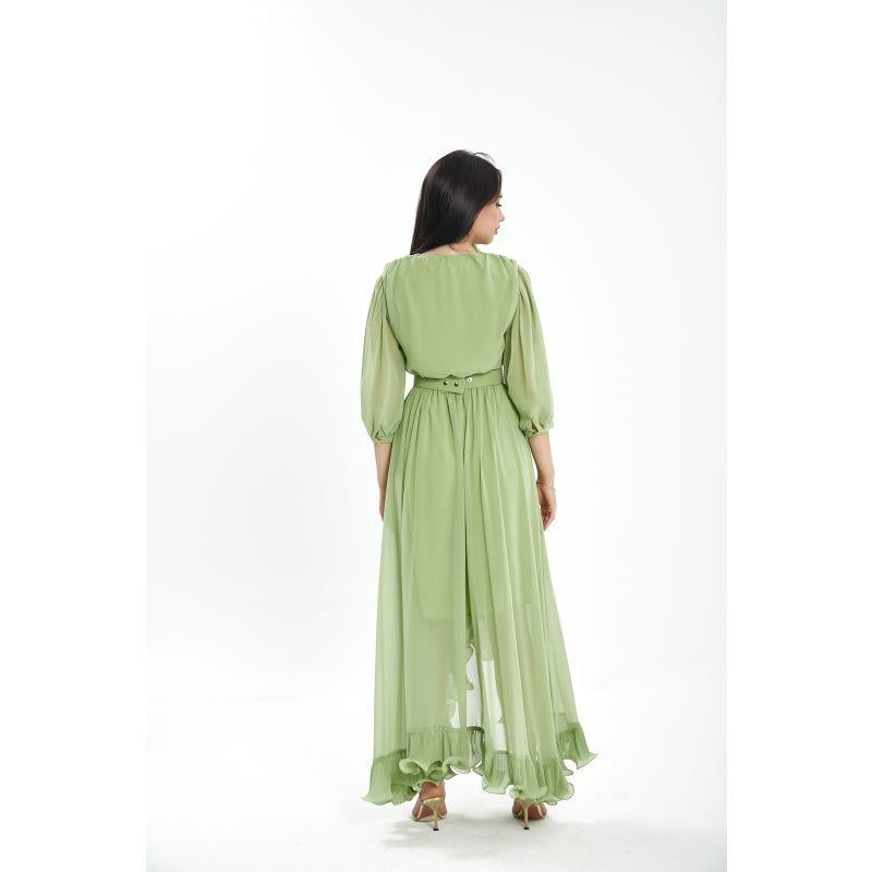 Londonella Women's Midi Summer Dress With Belt And Transparent Half Sleeves - Lon100319