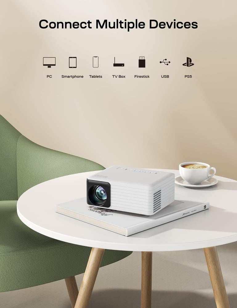 إيبمان جهاز عرض صغير LC-500، جهاز عرض سينمائي منزلي متعدد الوسائط، متوافق مع HDMI وUSB وAV والكمبيوتر المحمول والهاتف الذكي، جهاز عرض محمول بقوة 5500 لومن ودقة 720 بكسل، أكثر من 20000 ساعة
