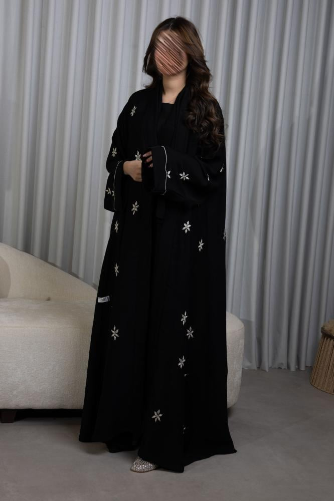 Black internet abaya with silver embroidery