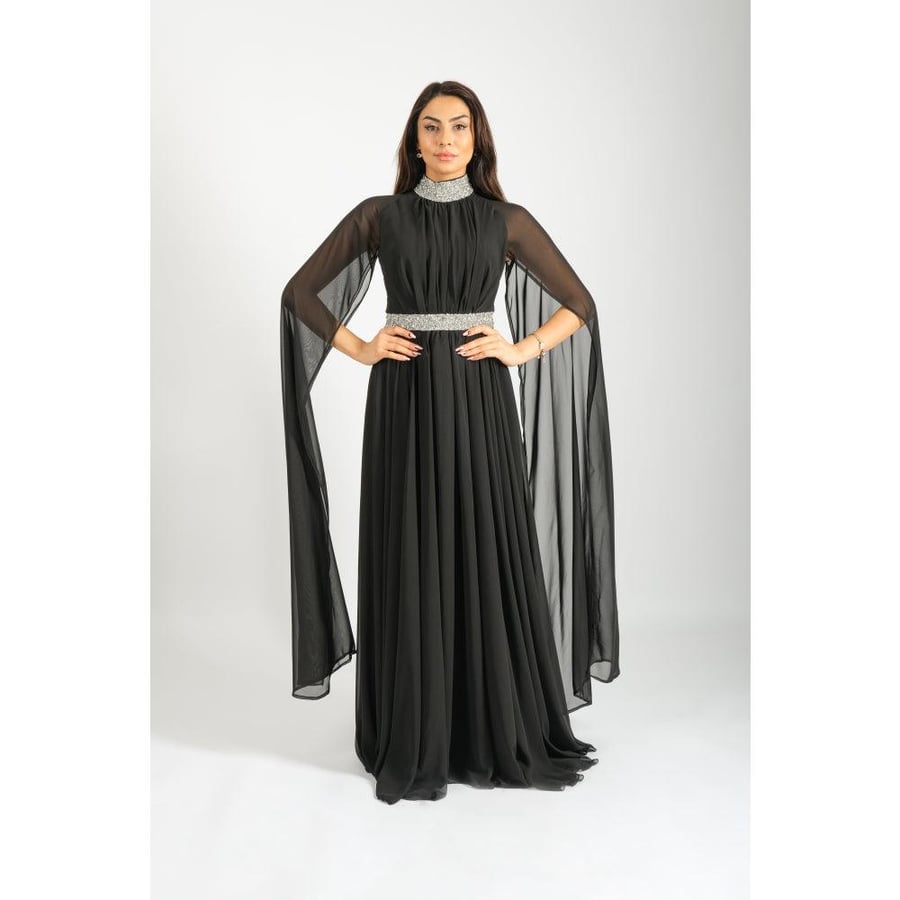 Londonella Women's Long Evening Dress with Long Chiffon Sleeves - 100253