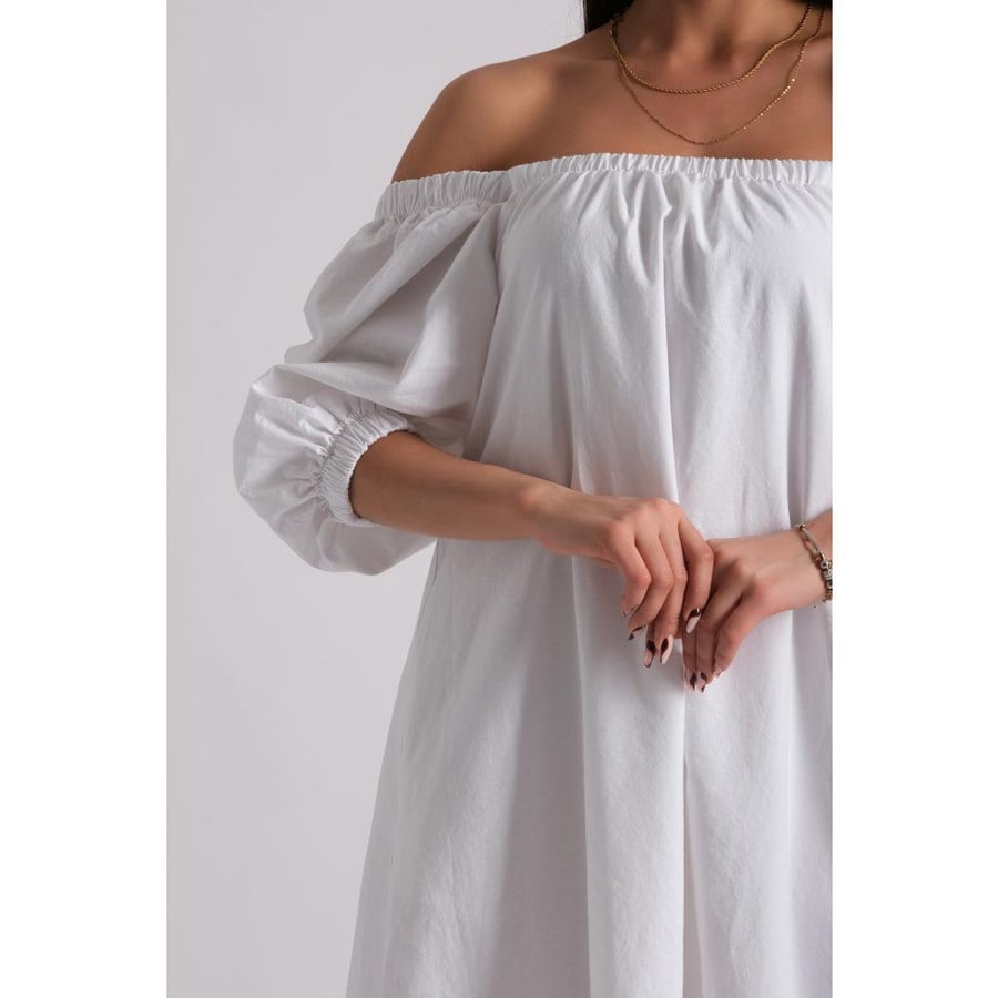 Londonella Women's half Lantern Sleeves Off-shoulder style Long Dress - White - 100199