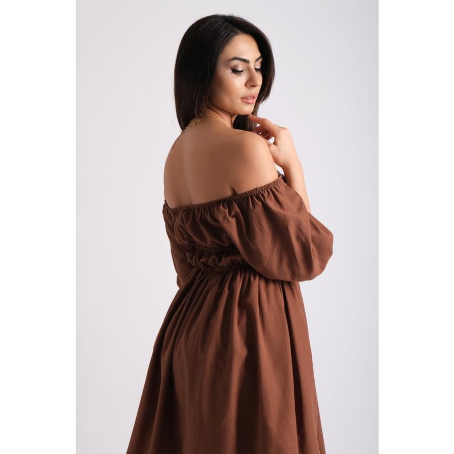 Londonella Women's half Lantern Sleeves Off-shoulder style Dress - Brown - 100202