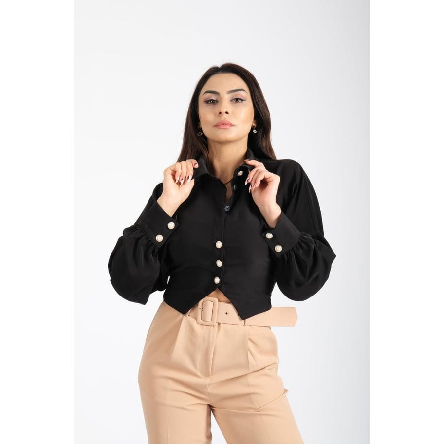 Londonella Women's Short Shirt With Long Sleeves Design - Black - 100215