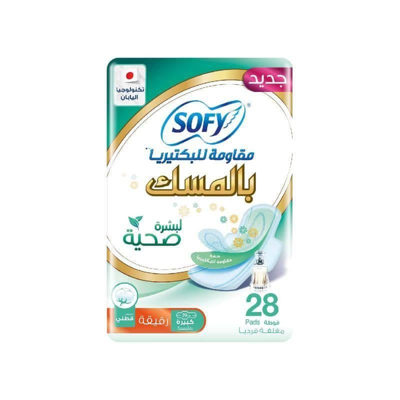 سوفي - فوط صحية بالاجنحة مقاومة للبكتيريا بالمسك - مقاس كبير - 28 فوطة