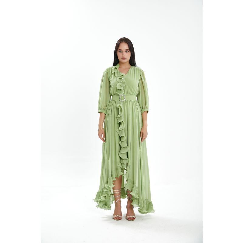 Londonella Women's Midi Summer Dress With Belt And Transparent Half Sleeves - Lon100319