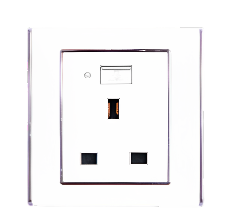 فيش 13 امبير مع USB شاحن 7×7 فيسبو ابيض + فضي