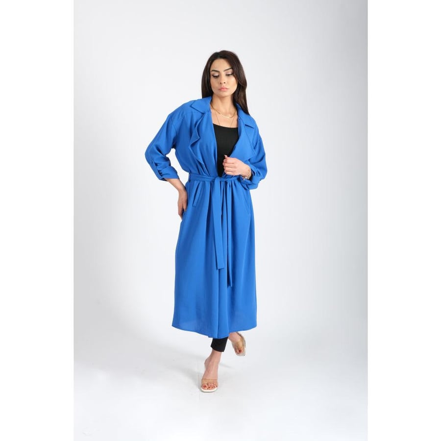 Londonella Women's Classic Long Elegant Jacket With Long Sleeves & Belt - Free Size - 100233