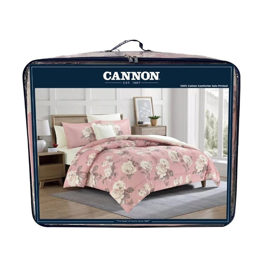 Cannon Floral Cotton Bedding Set 200 TC Twin Size 7 Pieces - Pink
