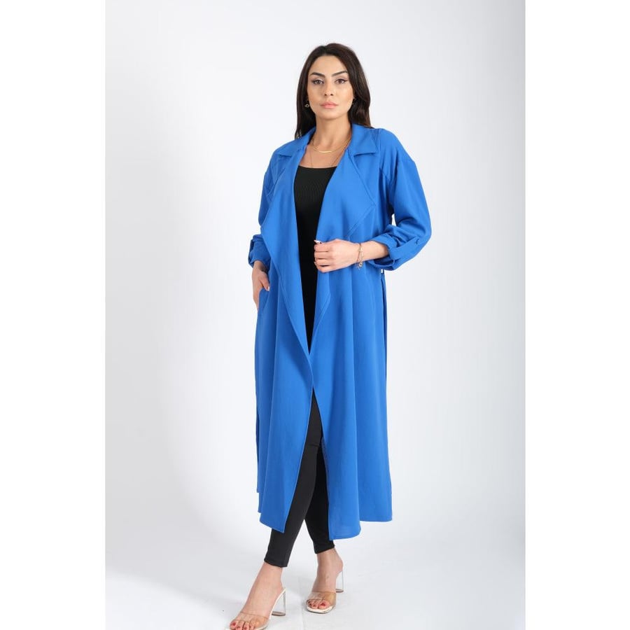 Londonella Women's Classic Long Elegant Jacket With Long Sleeves & Belt - Free Size - 100233