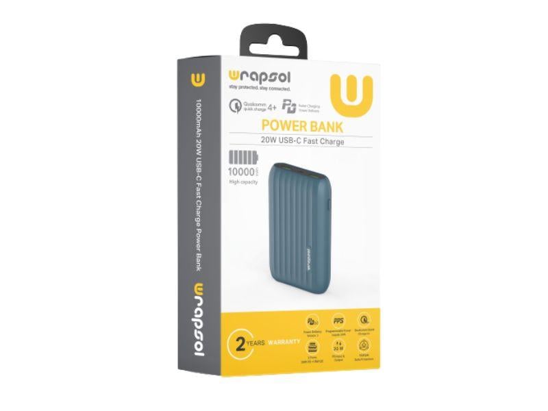 Wrapsol Portable Charger Supports Fast Charging Technology - 20 W - Capacity 10000 mAh