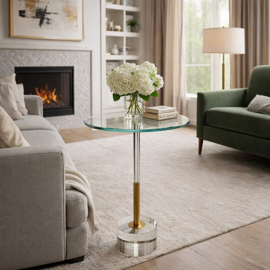 Acrylic service table with golden touches