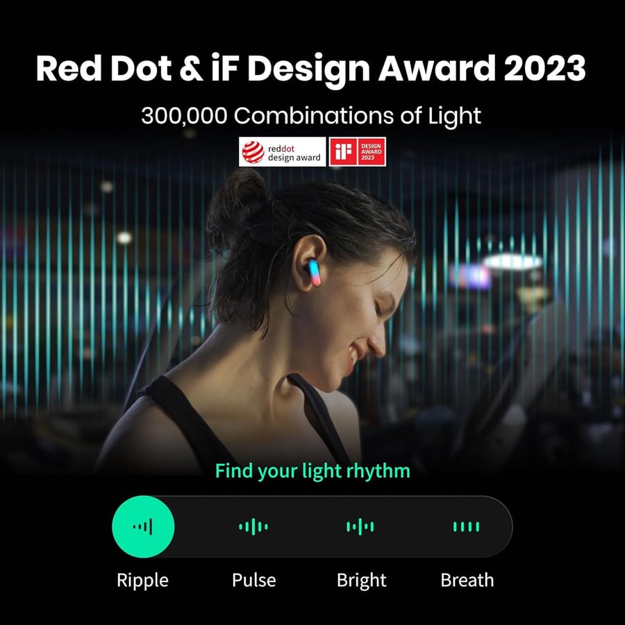 سماعات الأذن لاسلكية اتش هوجين جي بي بودز ملونة RGB مع تحكم في الضوء لاجهزة ايفون واندرويد - GLA001